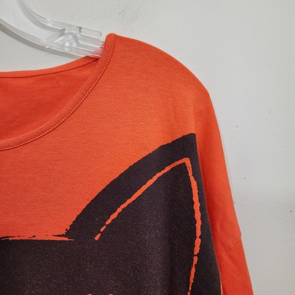Happy cat orange 3/4 sleeve graphic front t-shirt woman's size large - Picture 5 of 6